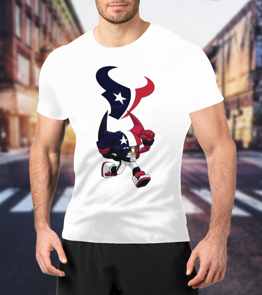 FL Rush Zone Houston Texans Cartoon Character 2025 Running Bull With Team Logo Star Helmet T-Shirt