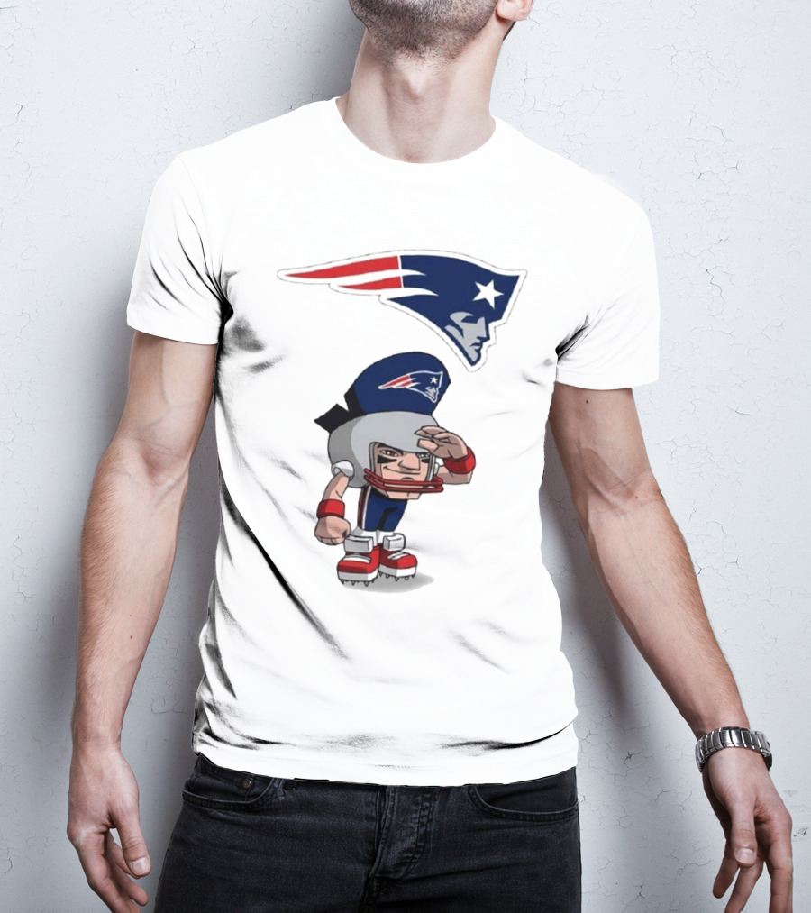 Rush Zone New England Patriots NFL Cartoon Character 2025 Saluting Player With Patriots T-Shirt