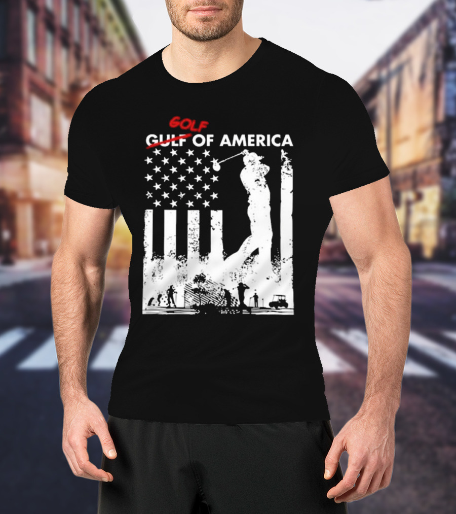 Alastor Store Golf Golf Gulf America Flag Golfer Silhouette Stars Stripes T-Shirt