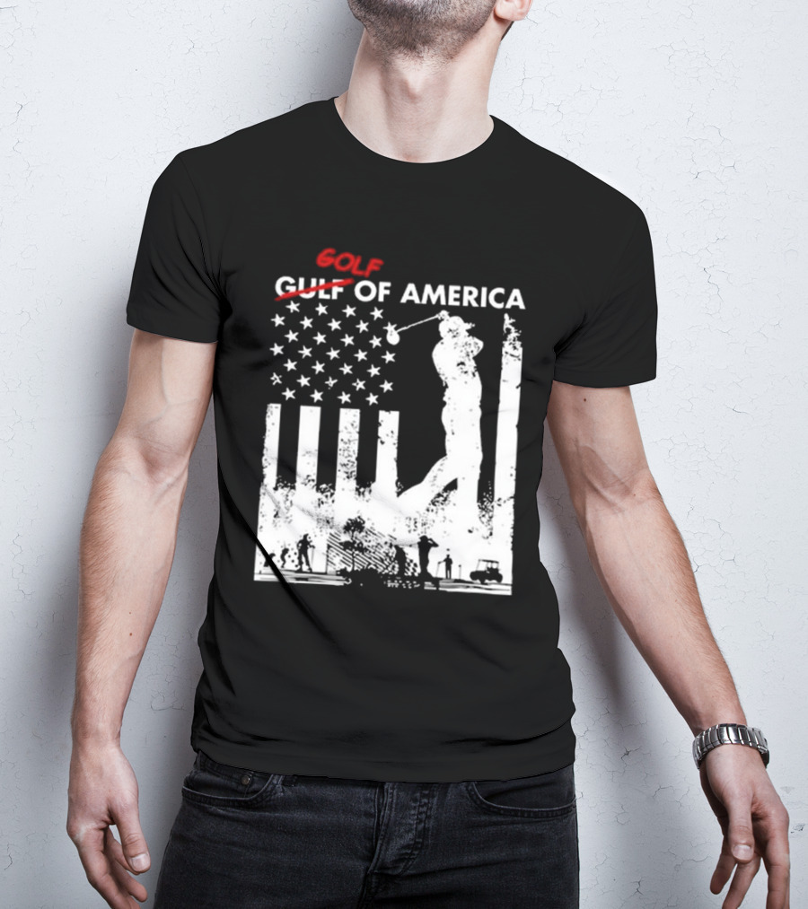 Alastor Store Golf Golf Gulf America Flag Golfer Silhouette Stars Stripes T-Shirt