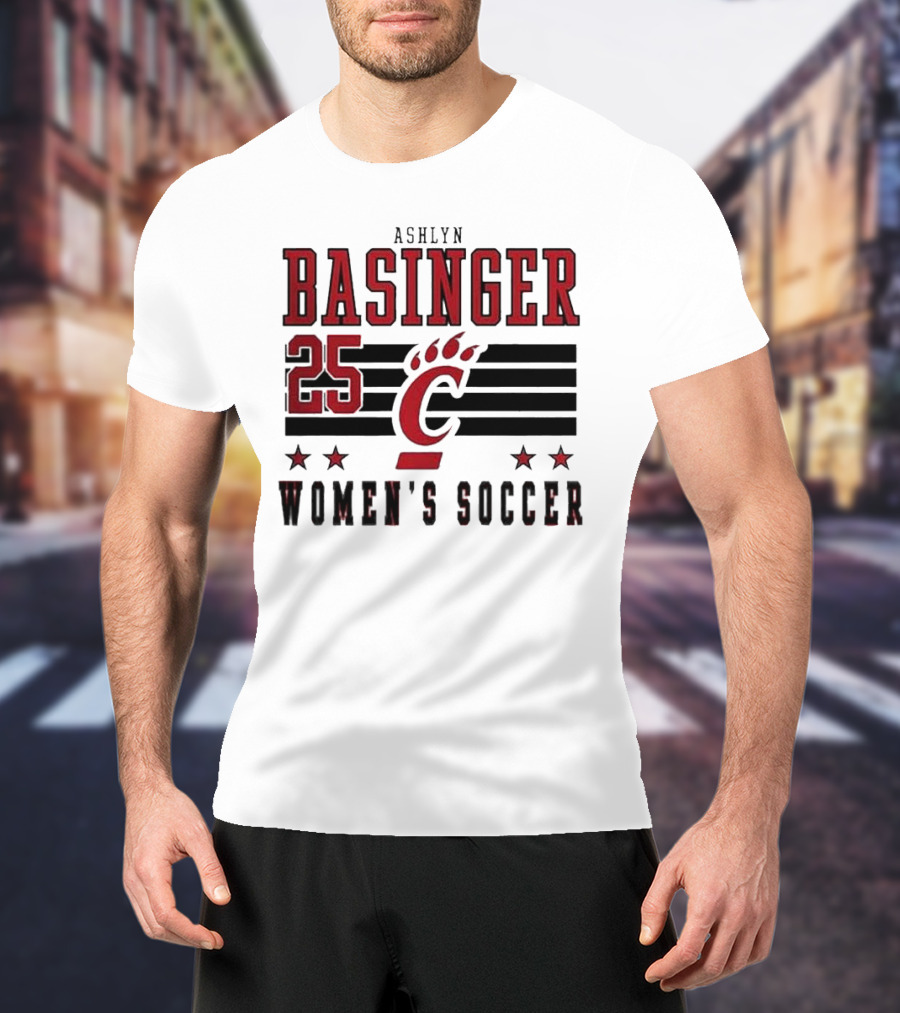 Ashlyn Basinger 25 Women's Soccer Cincinnati Bearcats Striped NIL T-Shirt