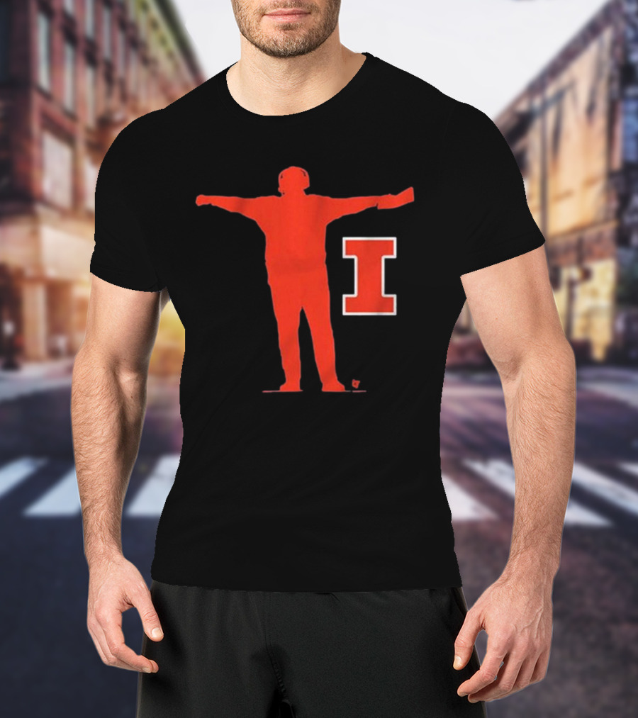 Illinois Football Coach Silhouette With Block I T-Shirt