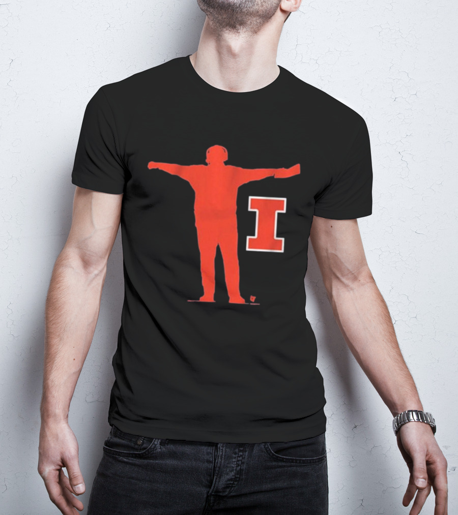 Illinois Football Coach Silhouette With Block I T-Shirt