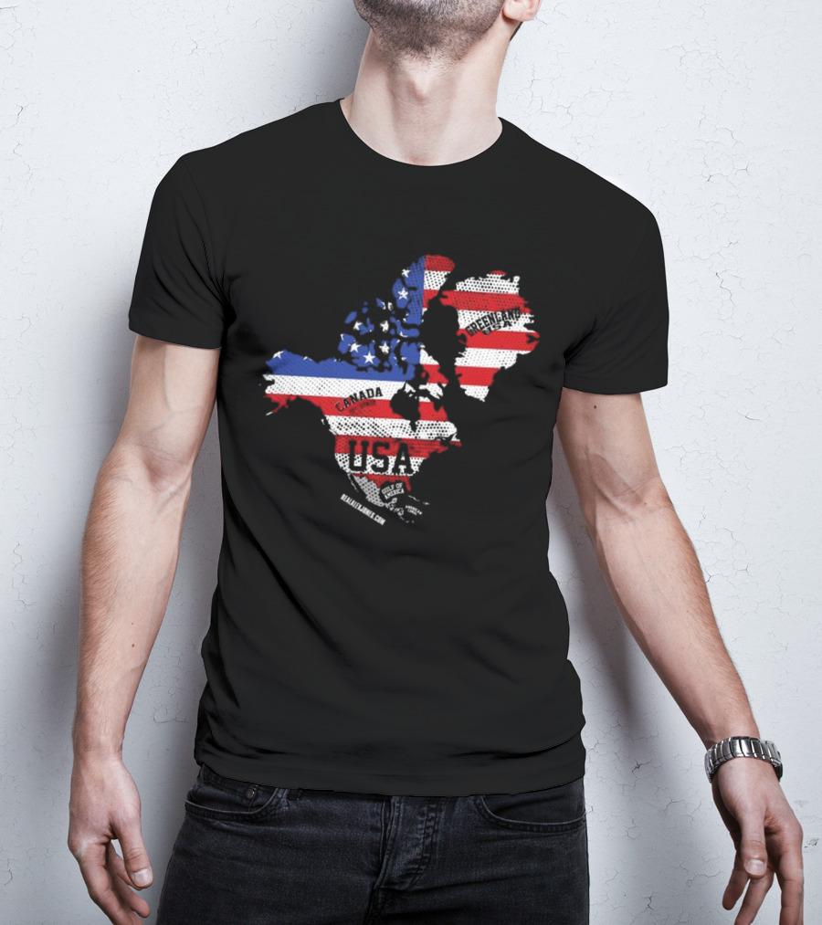 USA Canada Greenland Flag Map Bold Lines T-Shirt