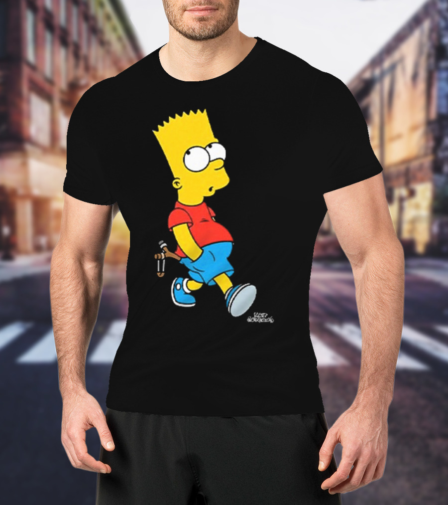 0th Century The Simpsons Bart Simpson With Slingshot Drawing T-Shirt