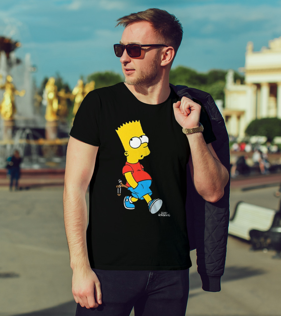 0th Century The Simpsons Bart Simpson With Slingshot Drawing T-Shirt