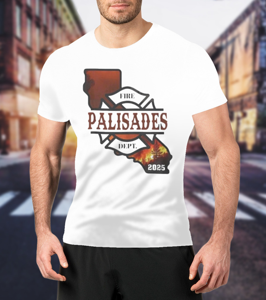 California Republic Palisades Fire Dept 2025 Badge With State And Flames T-Shirt