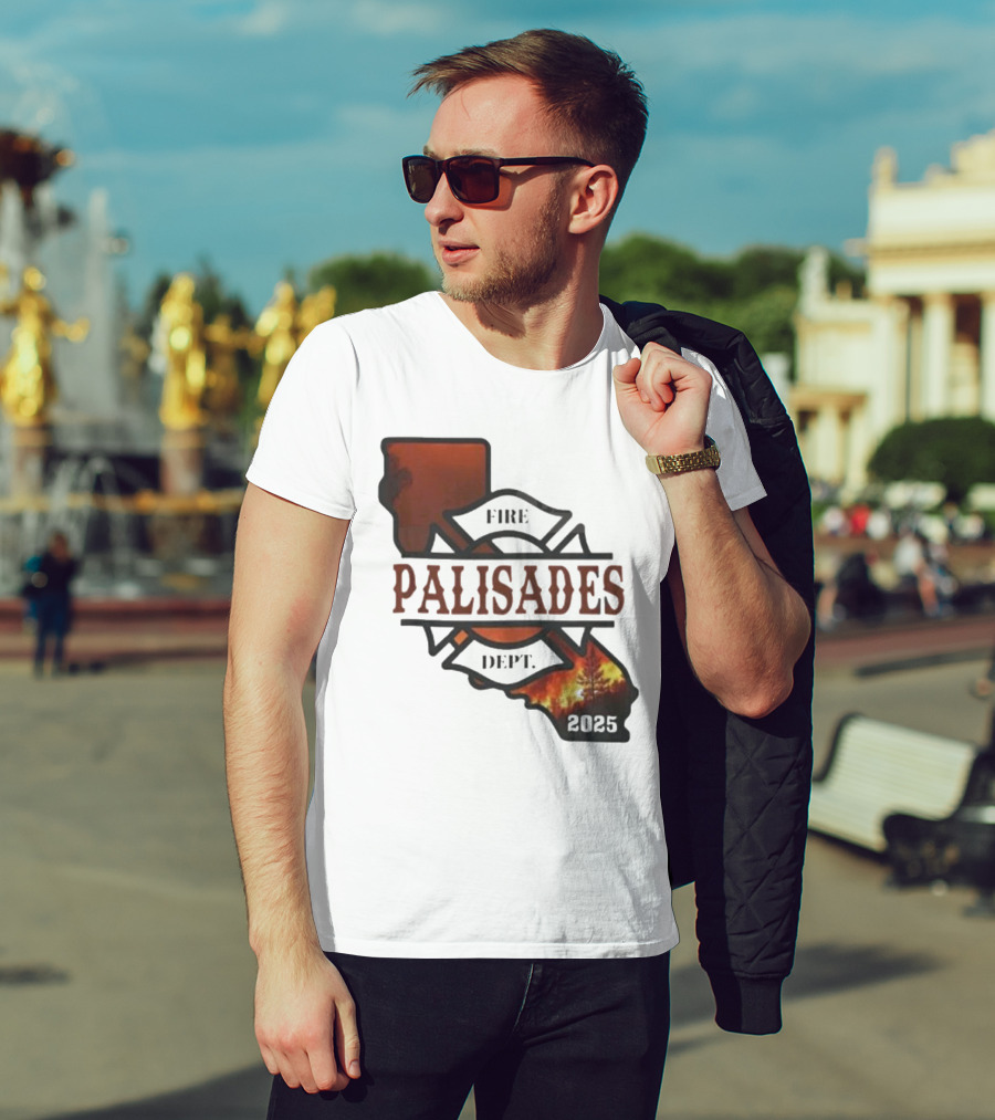 California Republic Palisades Fire Dept 2025 Badge With State And Flames T-Shirt