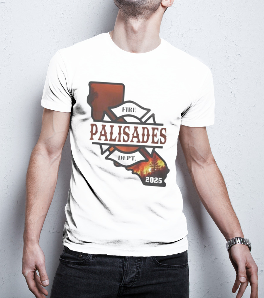California Republic Palisades Fire Dept 2025 Badge With State And Flames T-Shirt