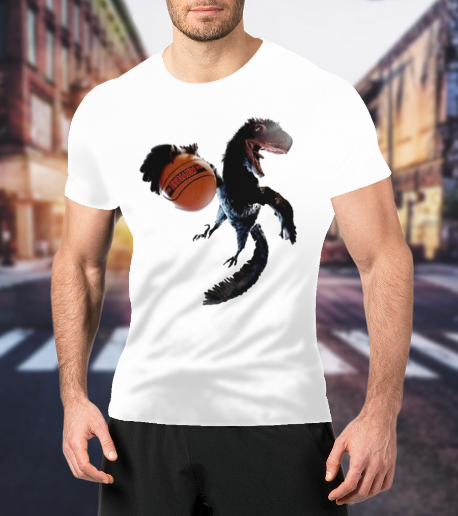 Coolioart Deinonychus Dinosaur With Spalding Basketball T-Shirt