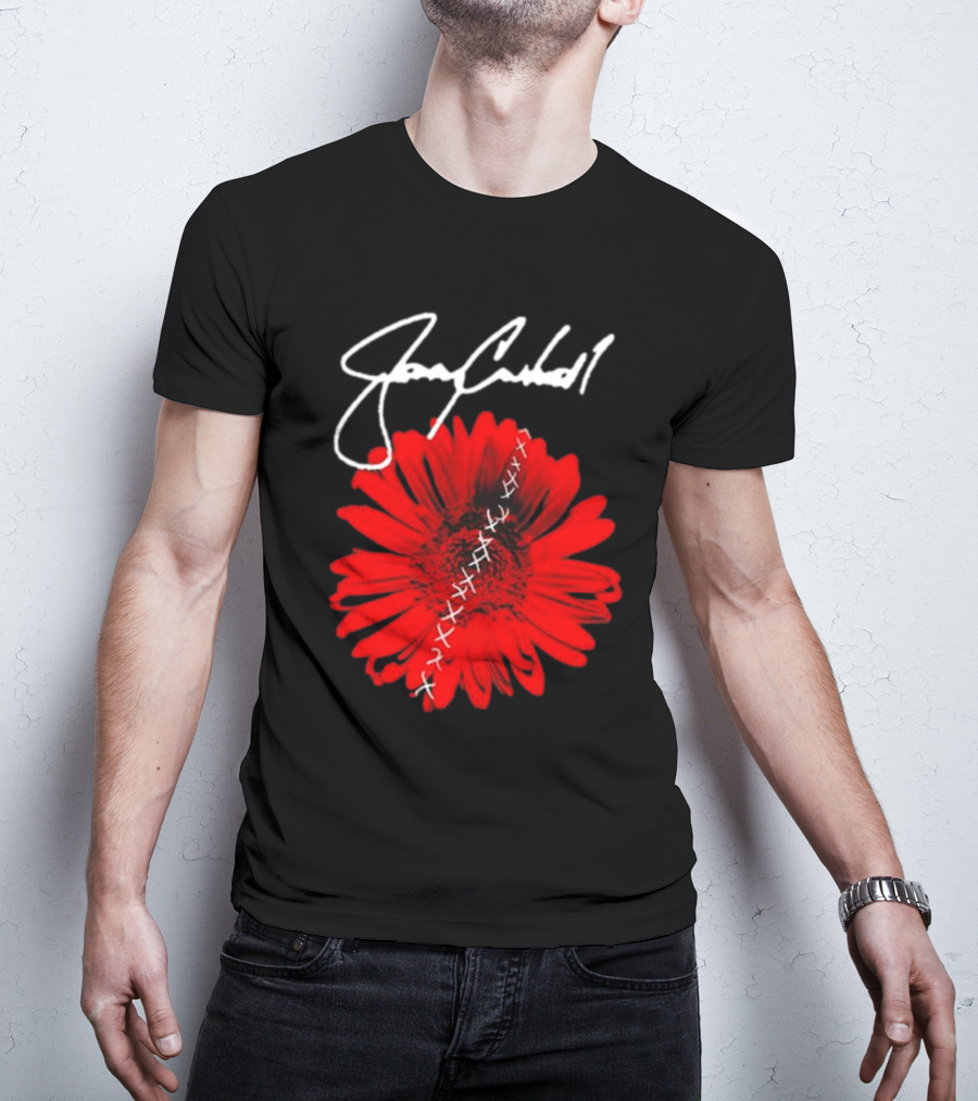 Jerry Cantrell Red Flower With Signature And Cross Stitch T-Shirt