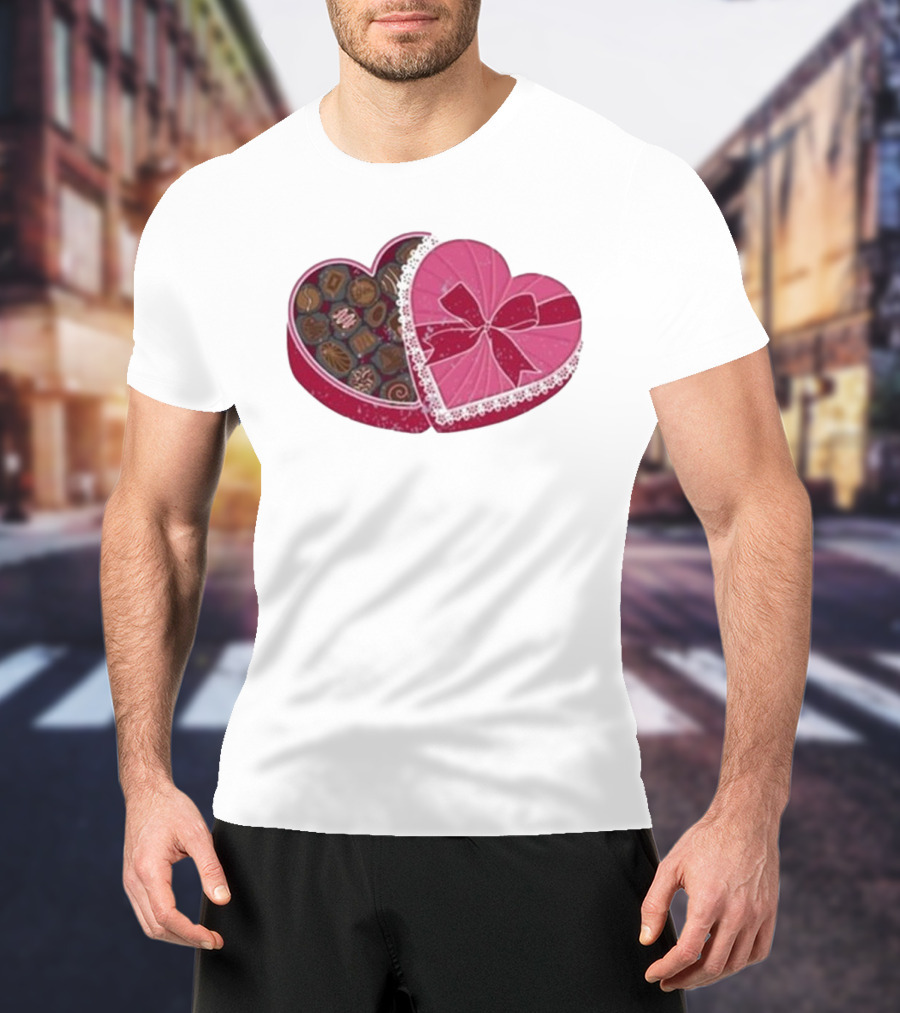 Mallory Ervin Heart Shaped Box Of Chocolates With Pink Ribbon Lace T-Shirt