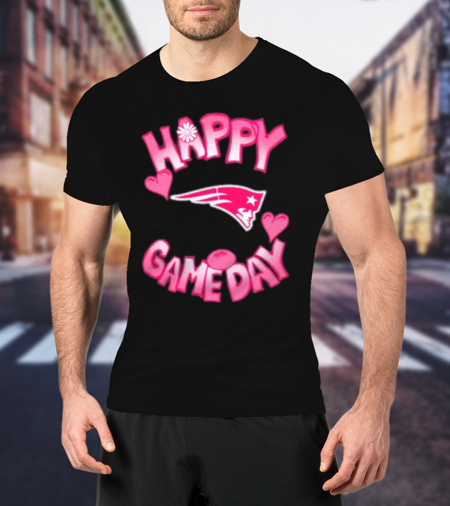 Valentine’s Day New England Patriots Happy Gameday 2025 With Hearts And Football T-Shirt