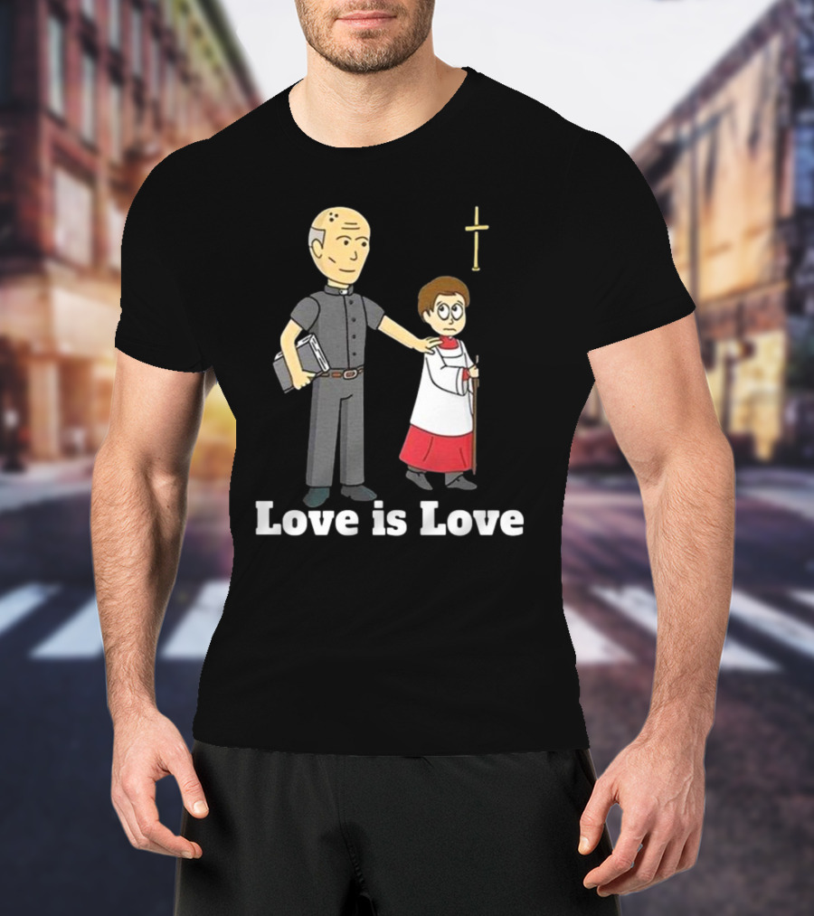 Love Is Love Priest Cartoon With Cross And Child T-Shirt