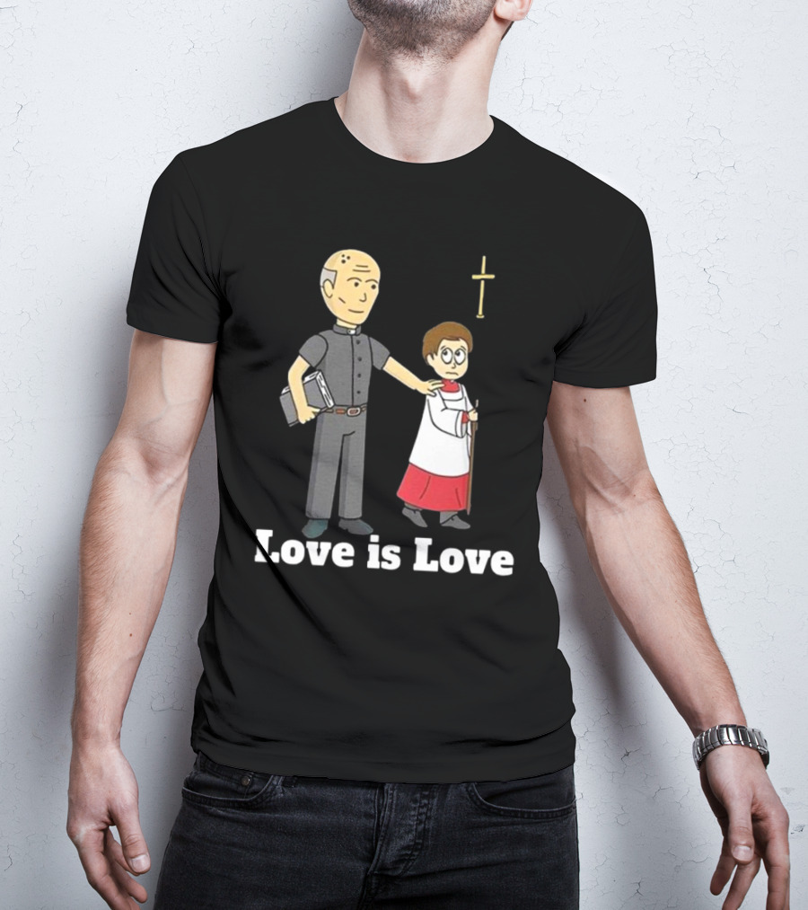 Love Is Love Priest Cartoon With Cross And Child T-Shirt