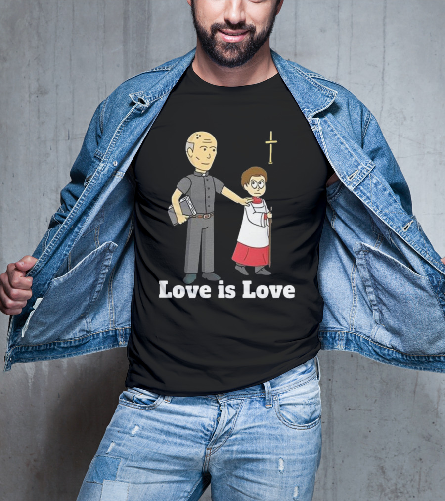 Love Is Love Priest Cartoon With Cross And Child T-Shirt