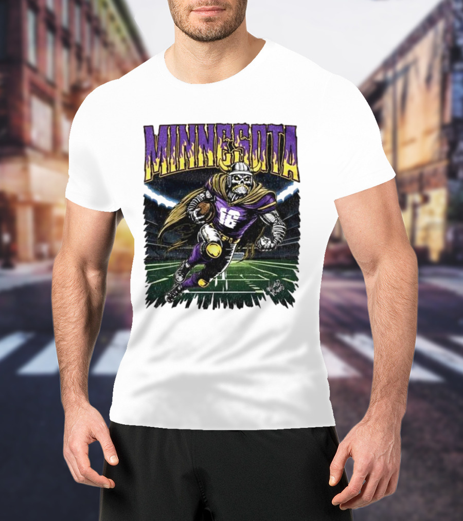 Minnesota Vikings Skeleton Player Football Run T-Shirt