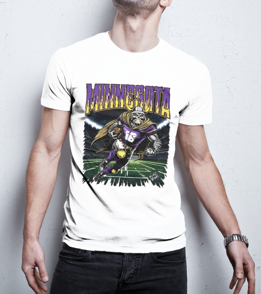 Minnesota Vikings Skeleton Player Football Run T-Shirt