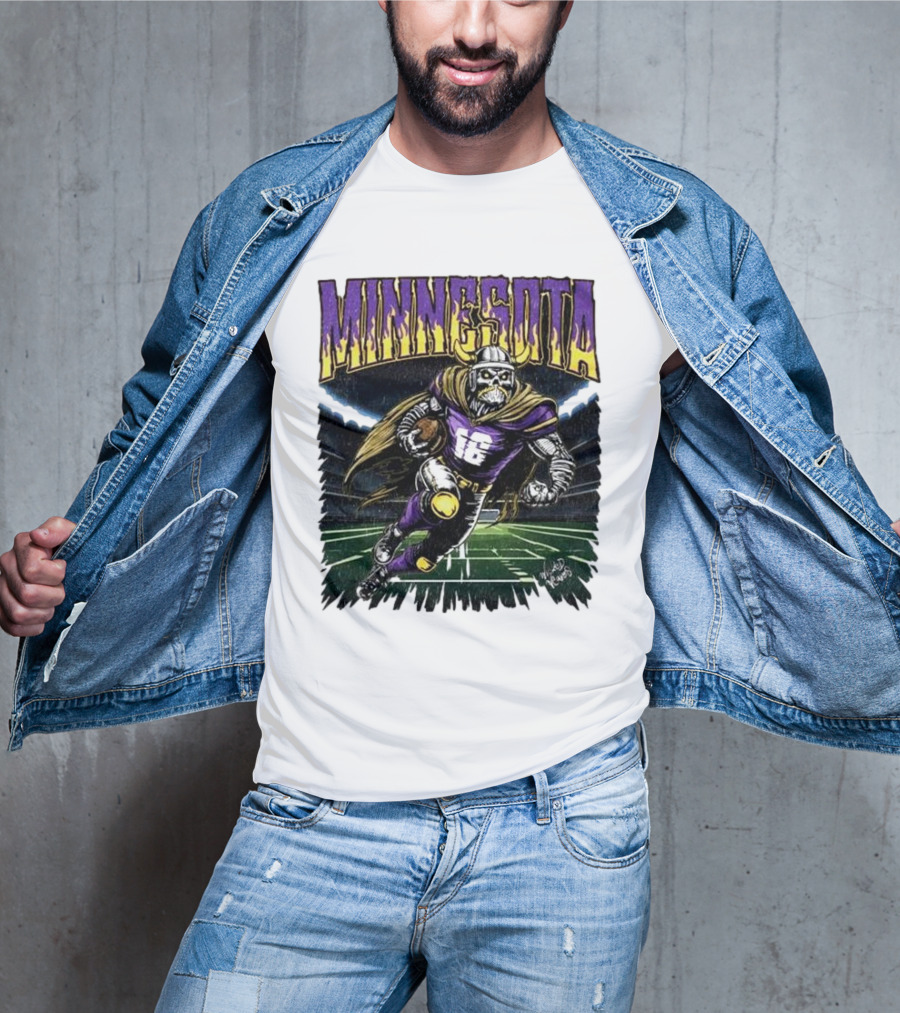 Minnesota Vikings Skeleton Player Football Run T-Shirt