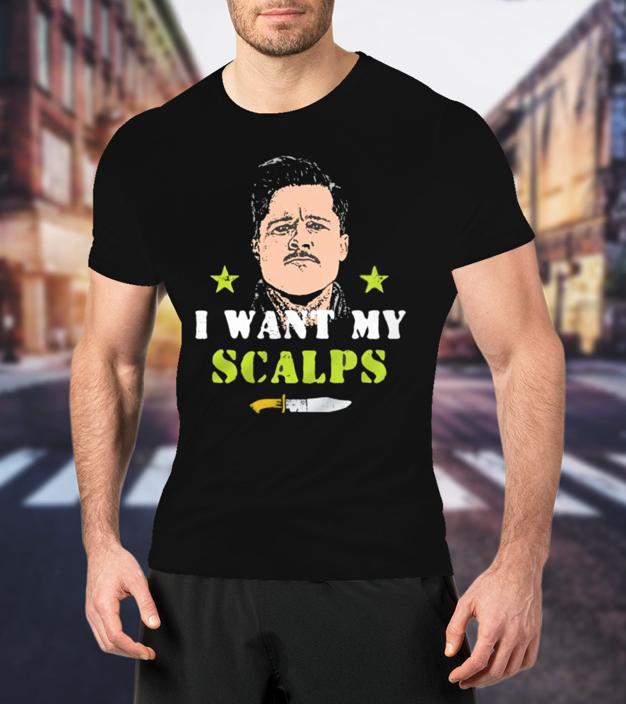 Aldo Raine I Want My Scalps Knife Stars T-Shirt