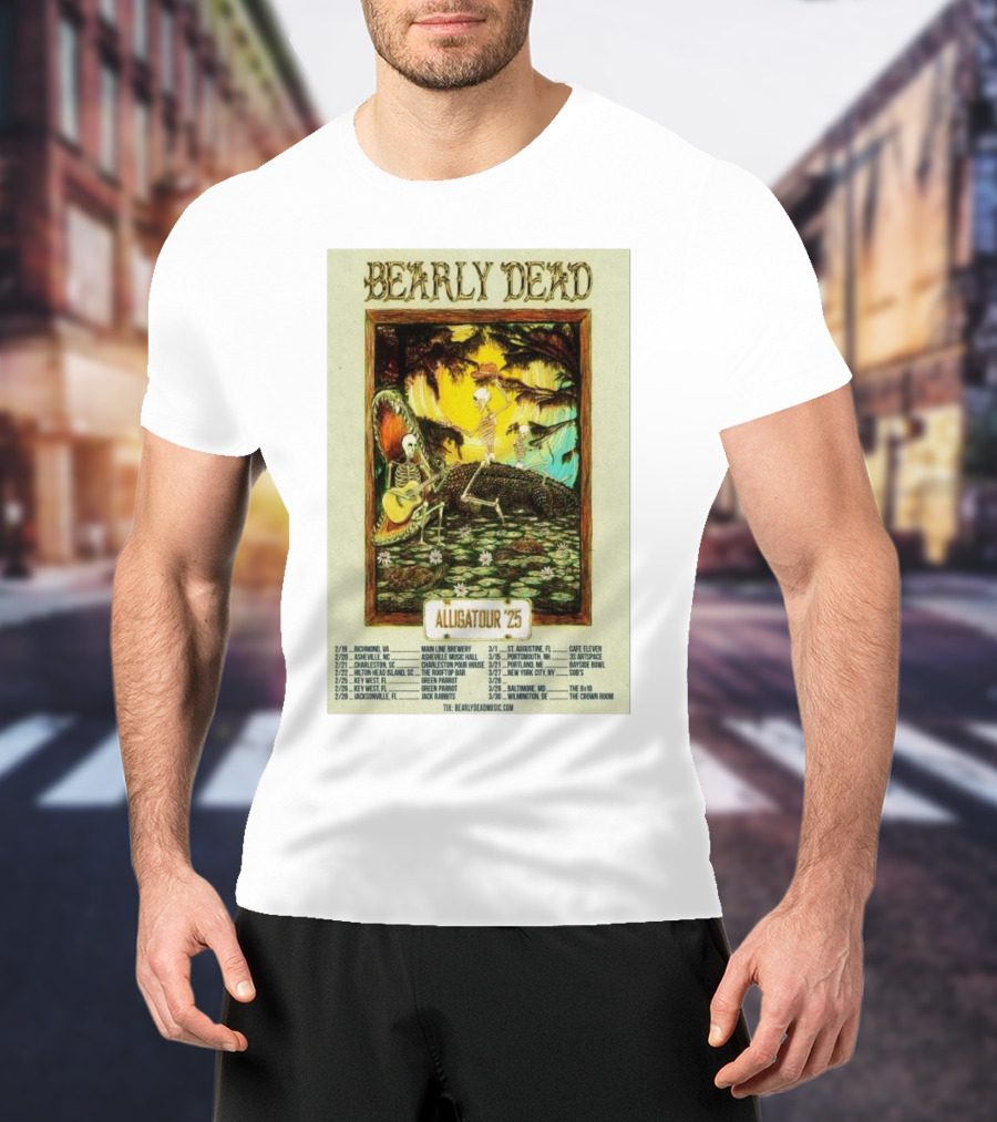 Bearly Dead Alliga Tour 2025 Florida With Skeletons And Guitars Adventure T-Shirt