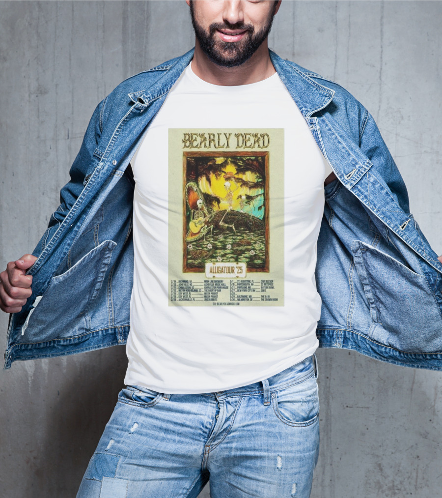 Bearly Dead Alliga Tour 2025 Florida With Skeletons And Guitars Adventure T-Shirt