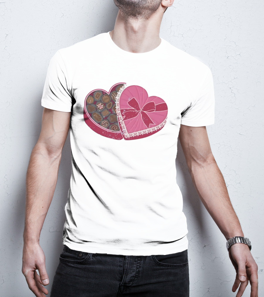 Heart Shaped Box Of Chocolates With Lace And Bow T-Shirt