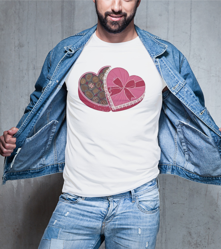 Heart Shaped Box Of Chocolates With Lace And Bow T-Shirt