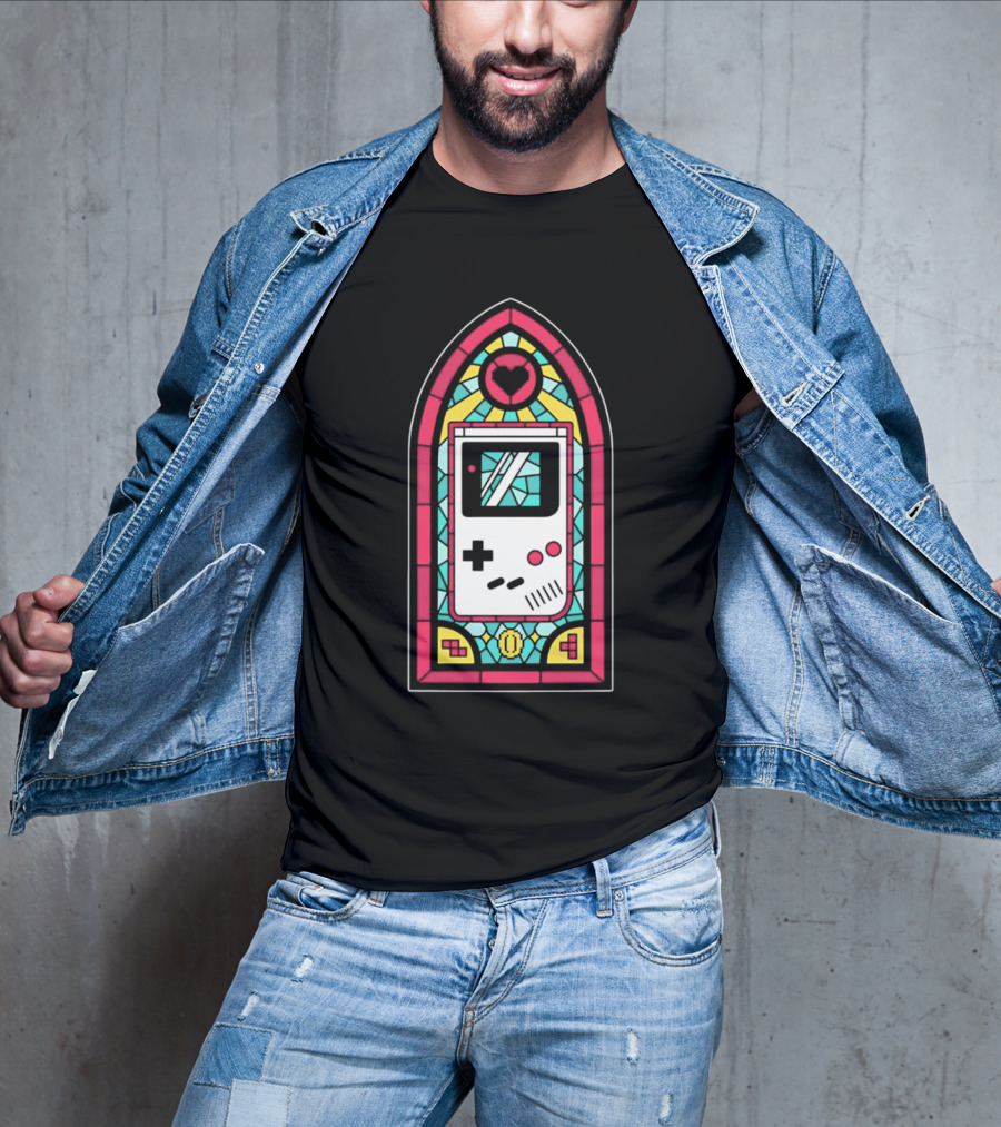Game Boy 8-Bit Stained Glass Heart Coin Pixel Art Window T-Shirt