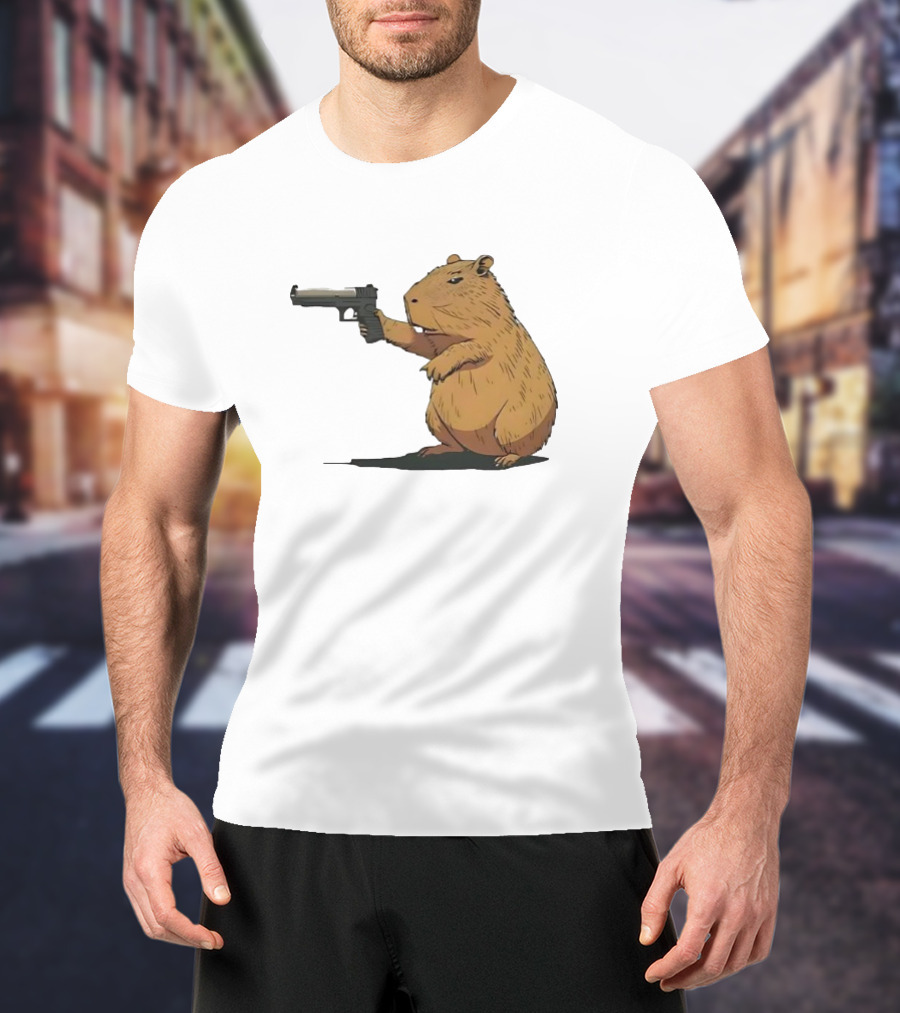 Capybara Holding A Gun In A Humorous Pose T-Shirt
