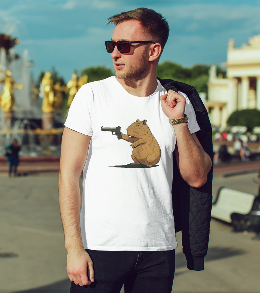 Capybara Holding A Gun In A Humorous Pose T-Shirt
