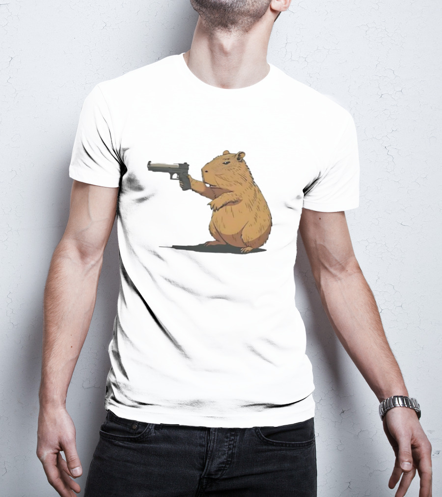 Capybara Holding A Gun In A Humorous Pose T-Shirt
