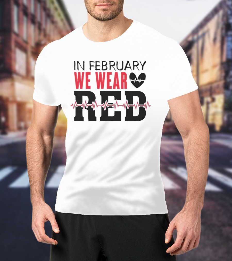In February We Wear Red Heartbeat Motif T-Shirt