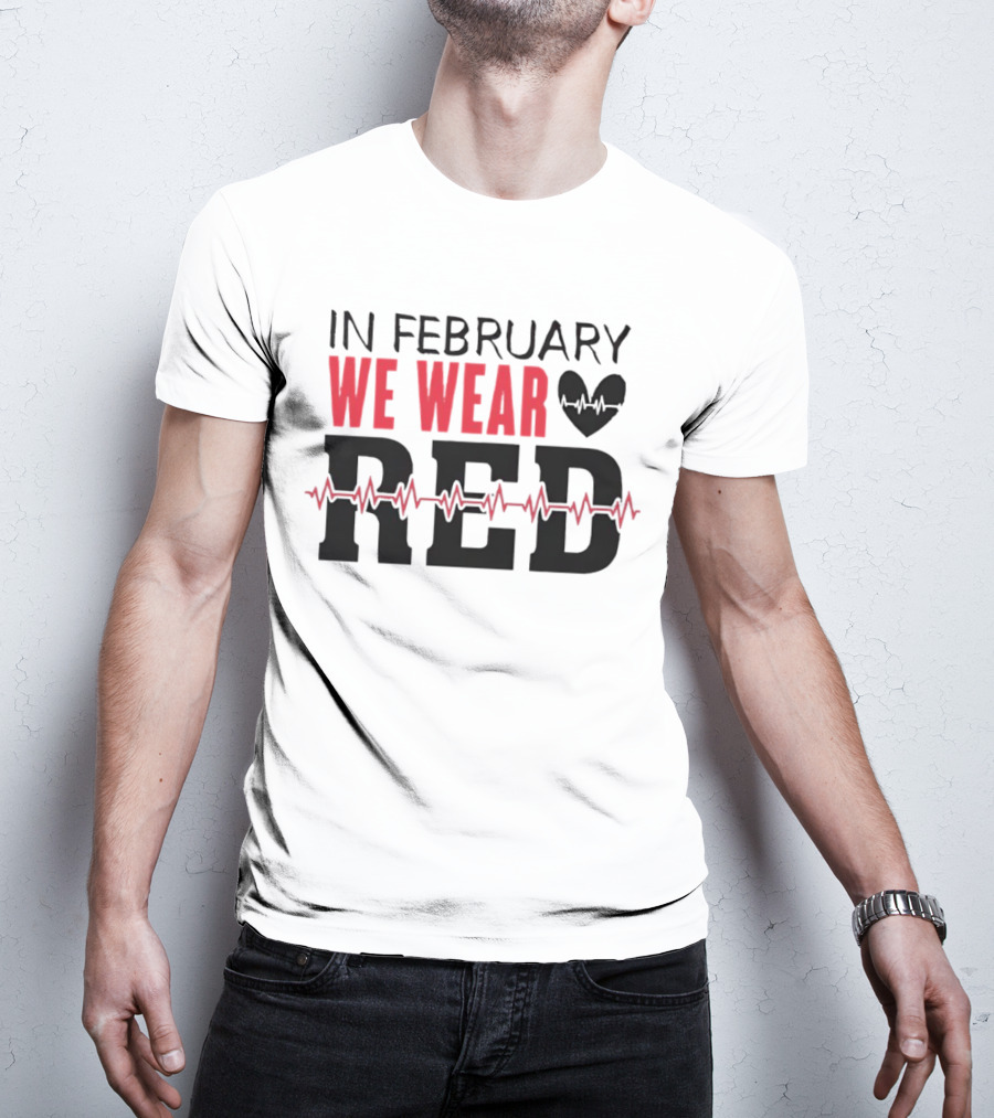 In February We Wear Red Heartbeat Motif T-Shirt