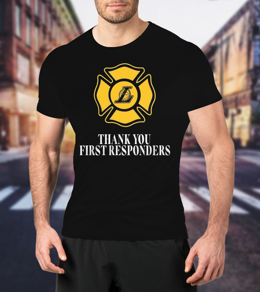 Los Angeles Lakers Thank You First Responders Firefighter Emblem T-Shirt