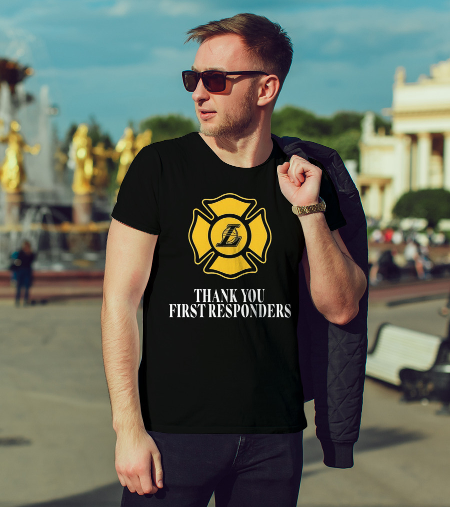 Los Angeles Lakers Thank You First Responders Firefighter Emblem T-Shirt