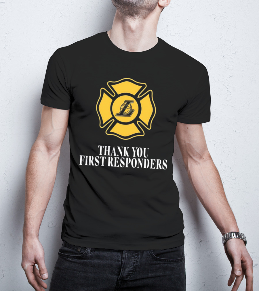 Los Angeles Lakers Thank You First Responders Firefighter Emblem T-Shirt