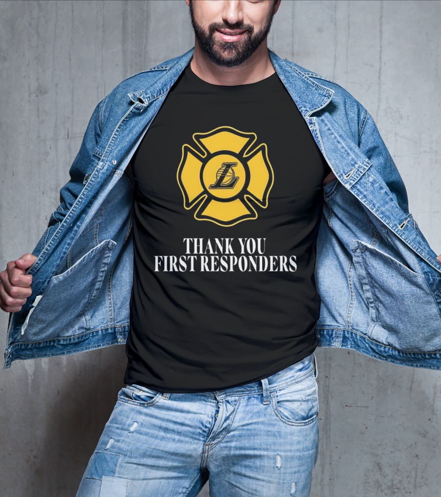 Los Angeles Lakers Thank You First Responders Firefighter Emblem T-Shirt