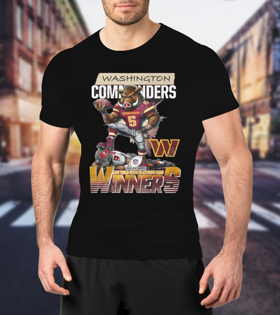 Washington Commanders NFC Wild Card Playoffs 2025 Winners Mascot T-Shirt