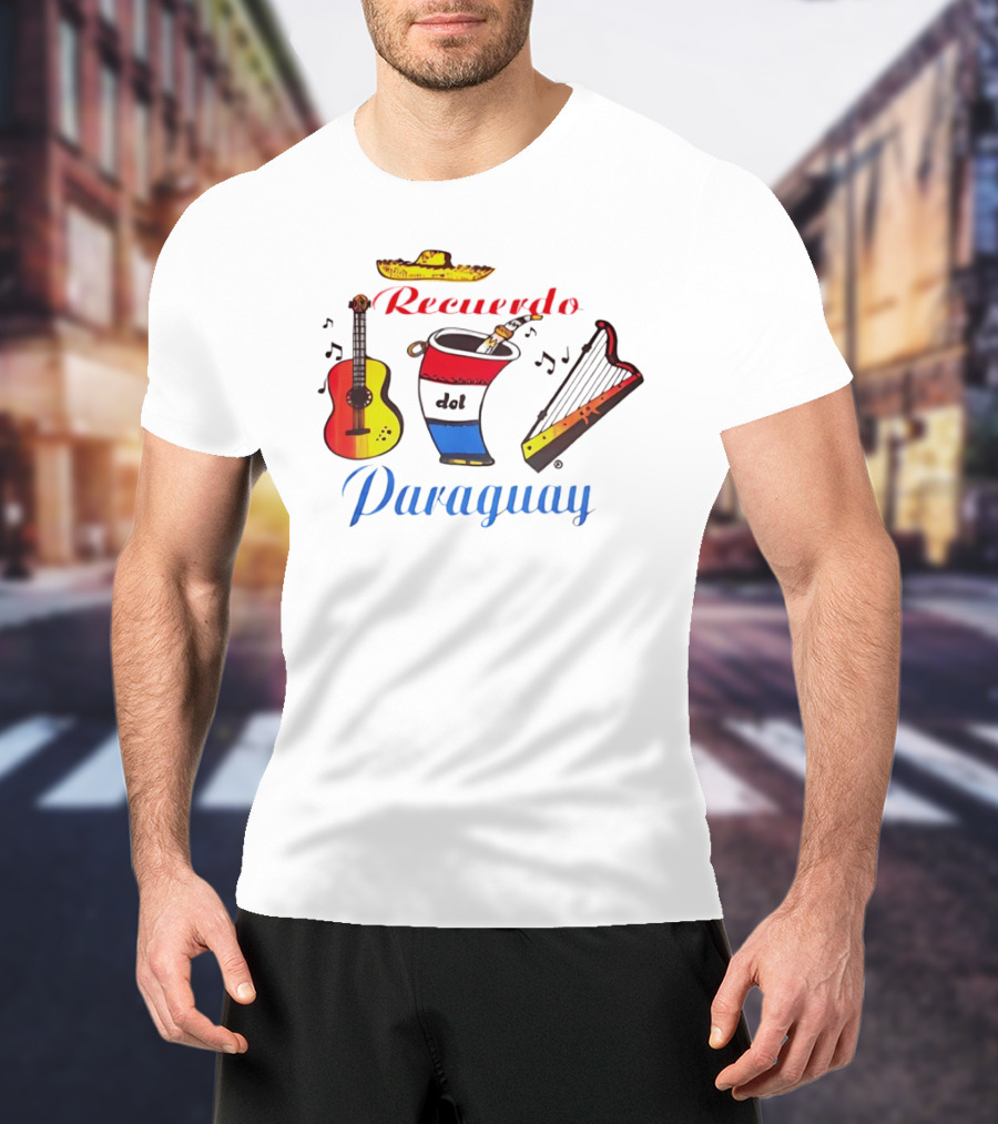 Recuerdo Del Paraguay Sombrero Guitar Mate Harp Music Notes T-Shirt