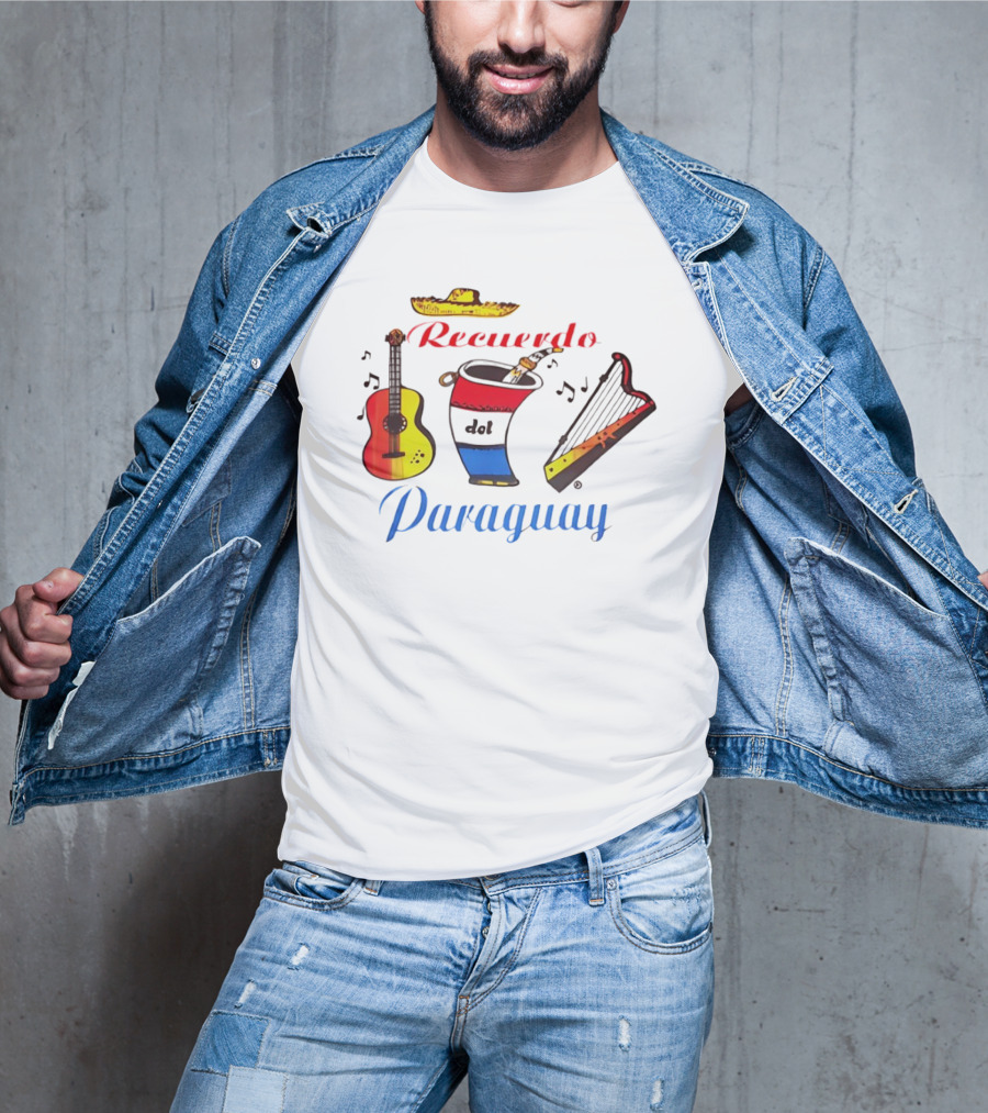 Recuerdo Del Paraguay Sombrero Guitar Mate Harp Music Notes T-Shirt