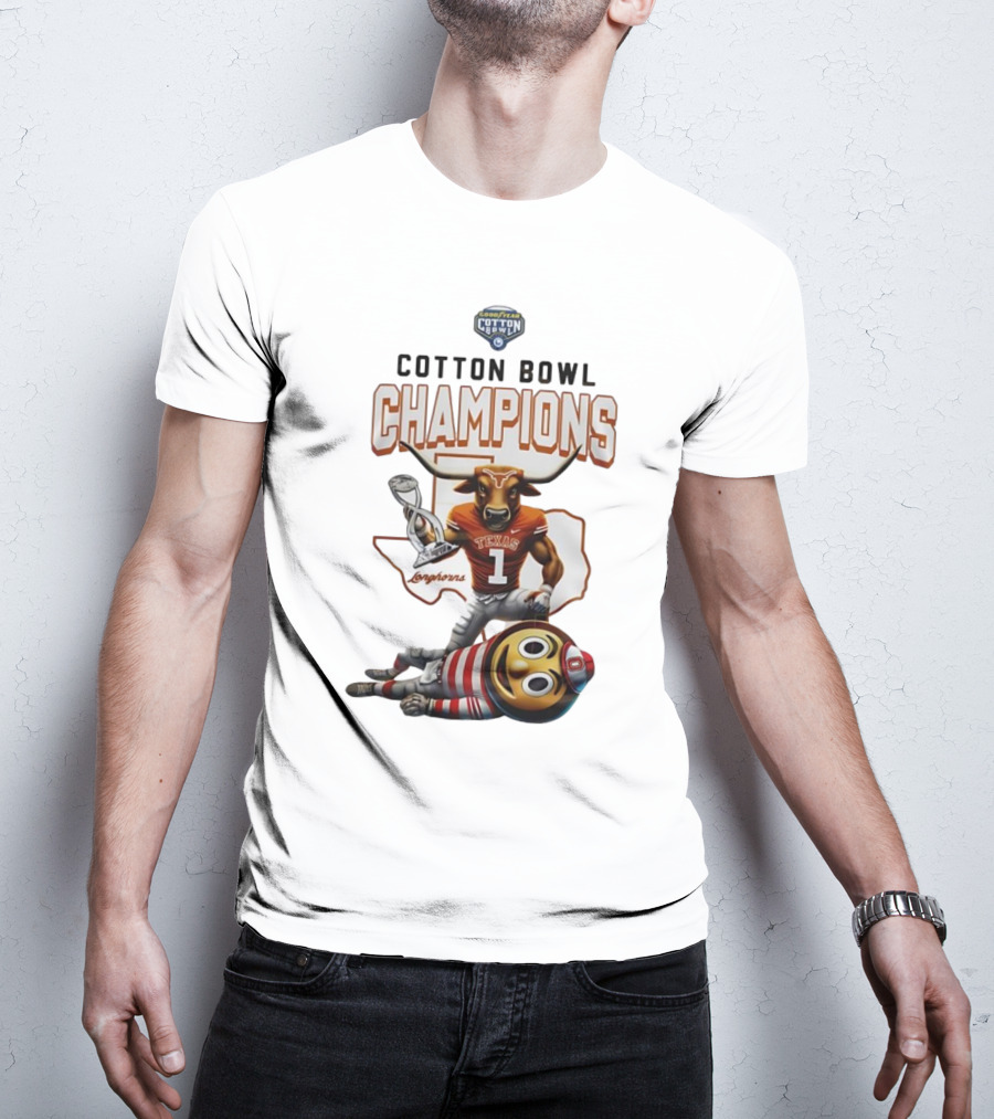 Goodyear Cotton Bowl Champions Texas Longhorns Mascot Trophy Victory T-Shirt
