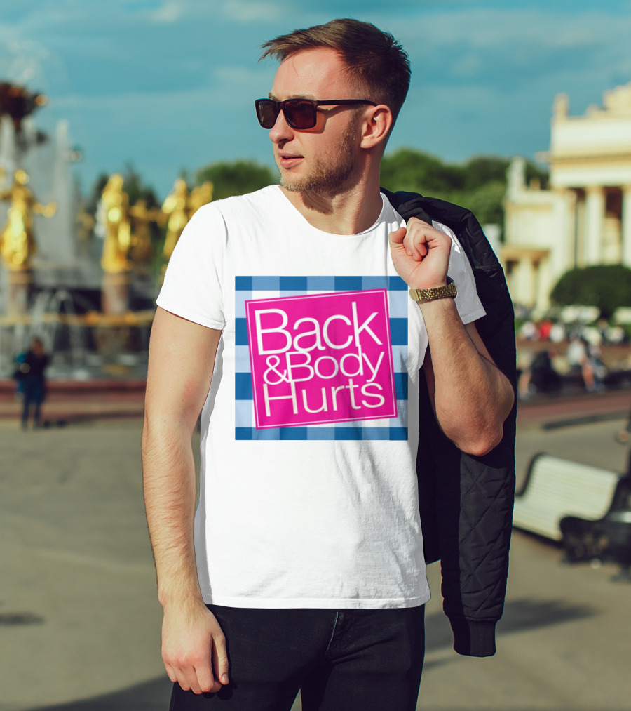 Back And Body Hurts Blue Checkered Square T-Shirt