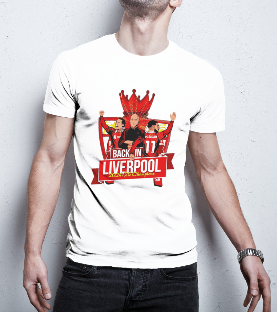 Back In Liverpool 2024-25 Champions M. Salah S. Gerrard Soccer Victory T-Shirt