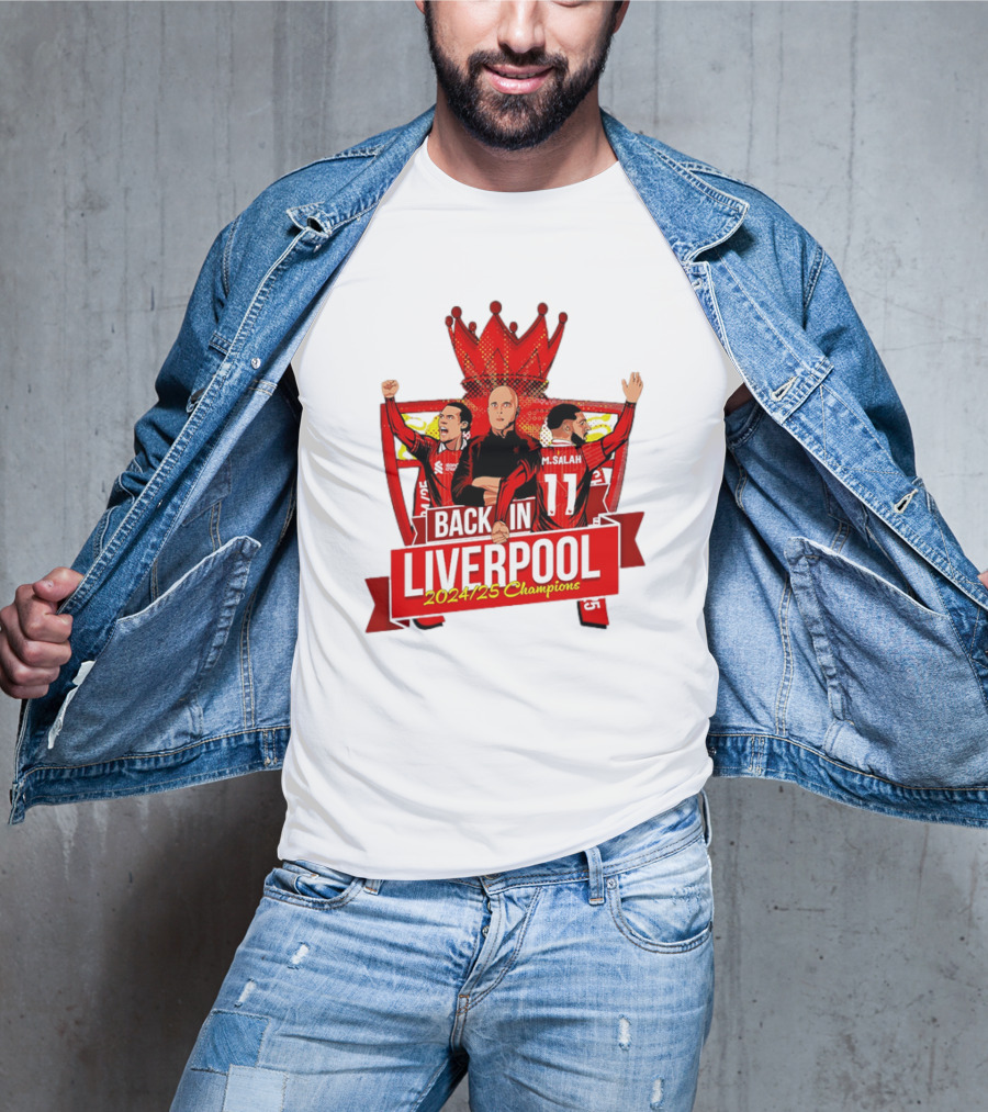 Back In Liverpool 2024-25 Champions M. Salah S. Gerrard Soccer Victory T-Shirt