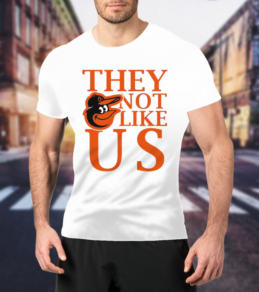 Baltimore Orioles They Not Like Us Bold Orange Text With Bird Graphic T-Shirt