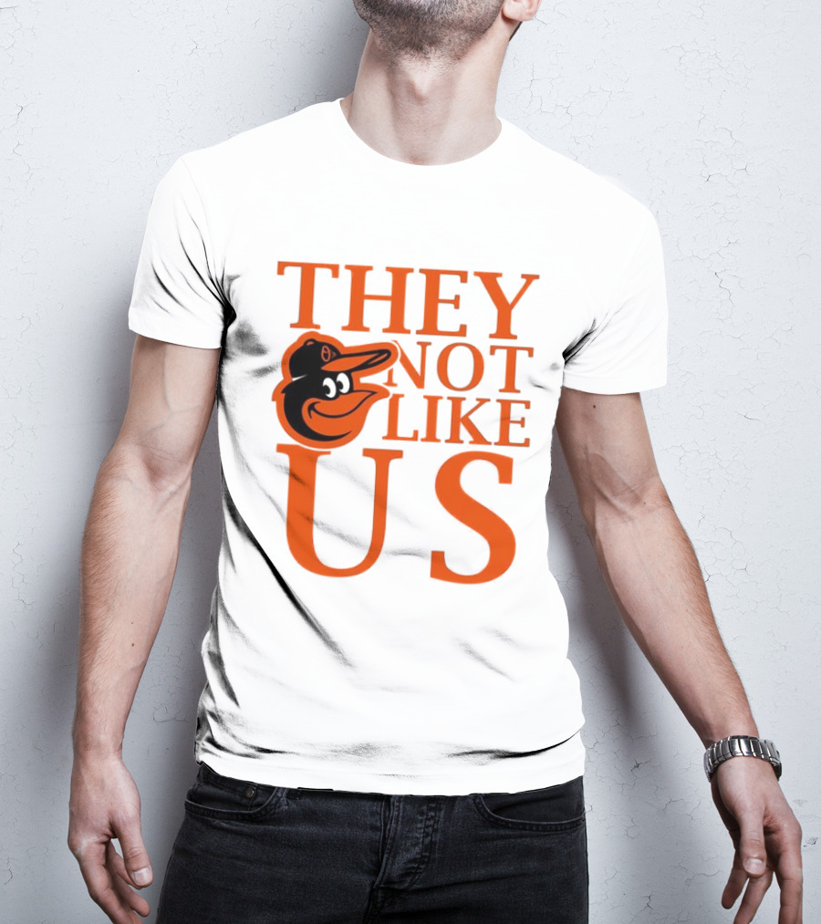 Baltimore Orioles They Not Like Us Bold Orange Text With Bird Graphic T-Shirt