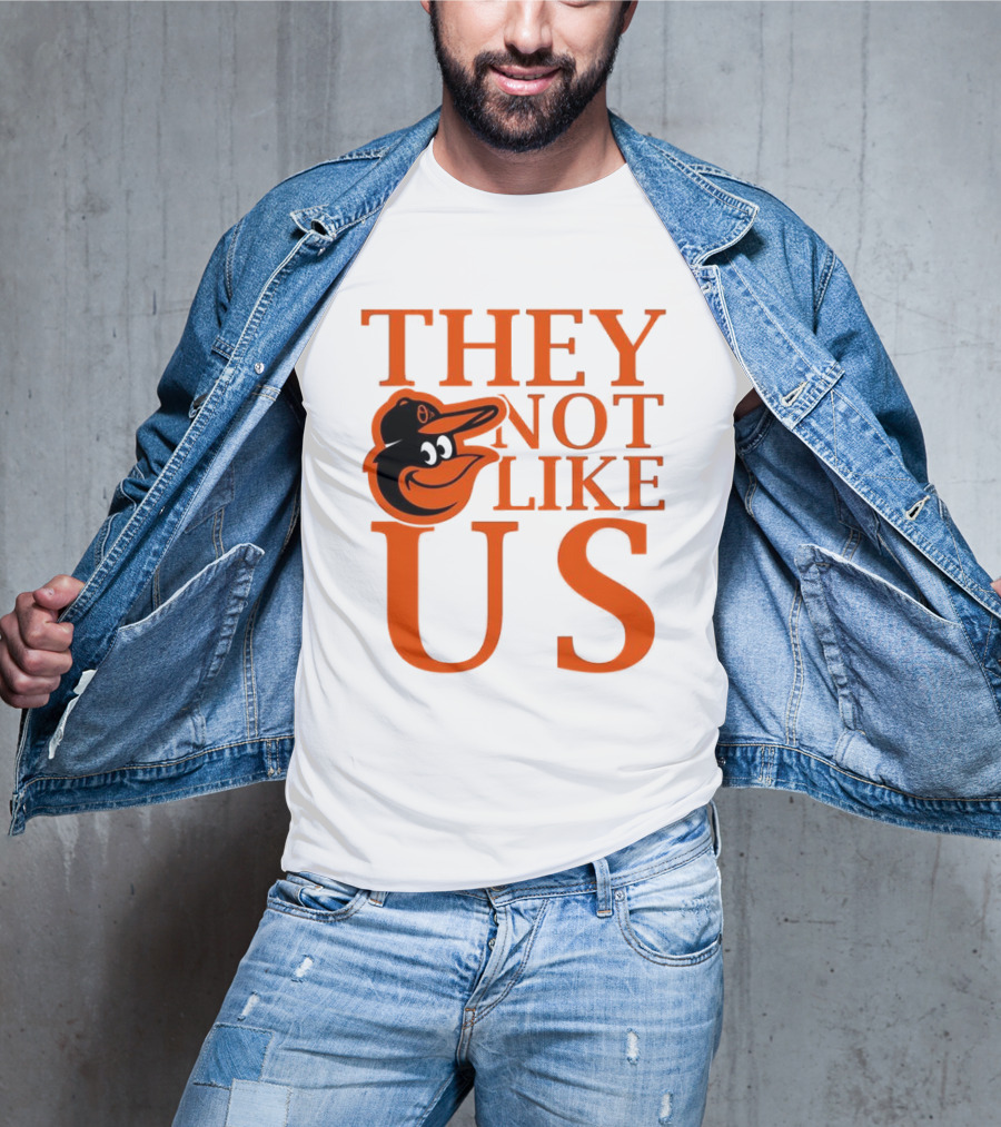 Baltimore Orioles They Not Like Us Bold Orange Text With Bird Graphic T-Shirt