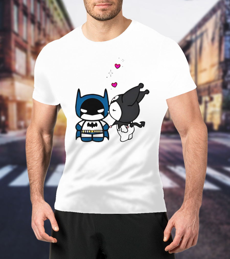 Batman Kuromi Kiss Cartoon With Hearts T-Shirt
