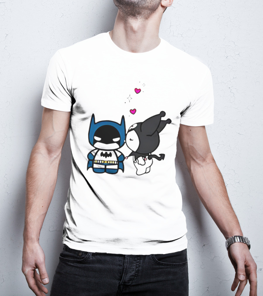 Batman Kuromi Kiss Cartoon With Hearts T-Shirt